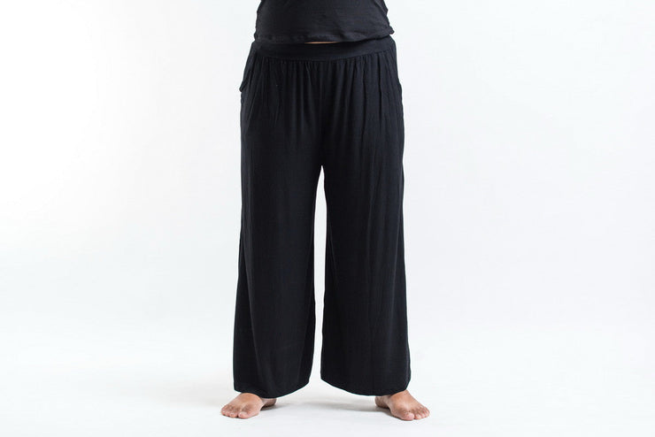 Plus Size Wide Leg Palazzo Harem Pants Cotton Black