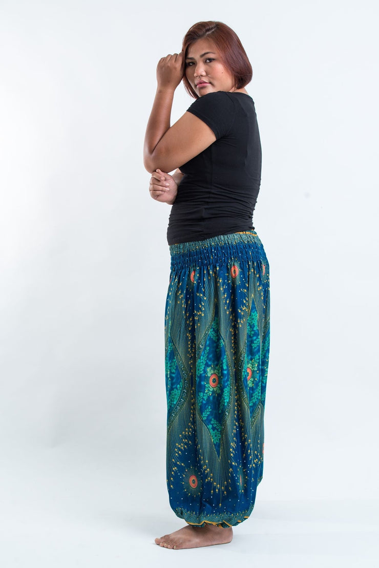 Plus Size Peacock Eye Women's Harem Pants in Turquoise