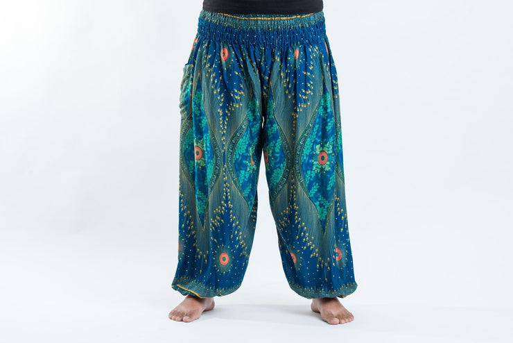 Plus Size Peacock Eye Women's Harem Pants in Turquoise