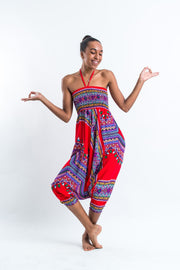 Dashiki Prints 2-in-1 Jumpsuit Harem Pants in Red