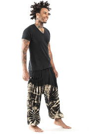 Tie Dye Cotton Men Harem Pants in Black