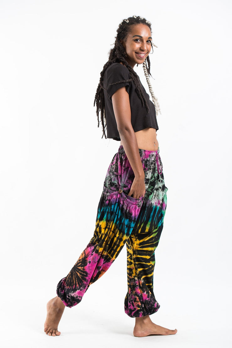 Tie Dye Cotton Women Harem Pants in Festival Black