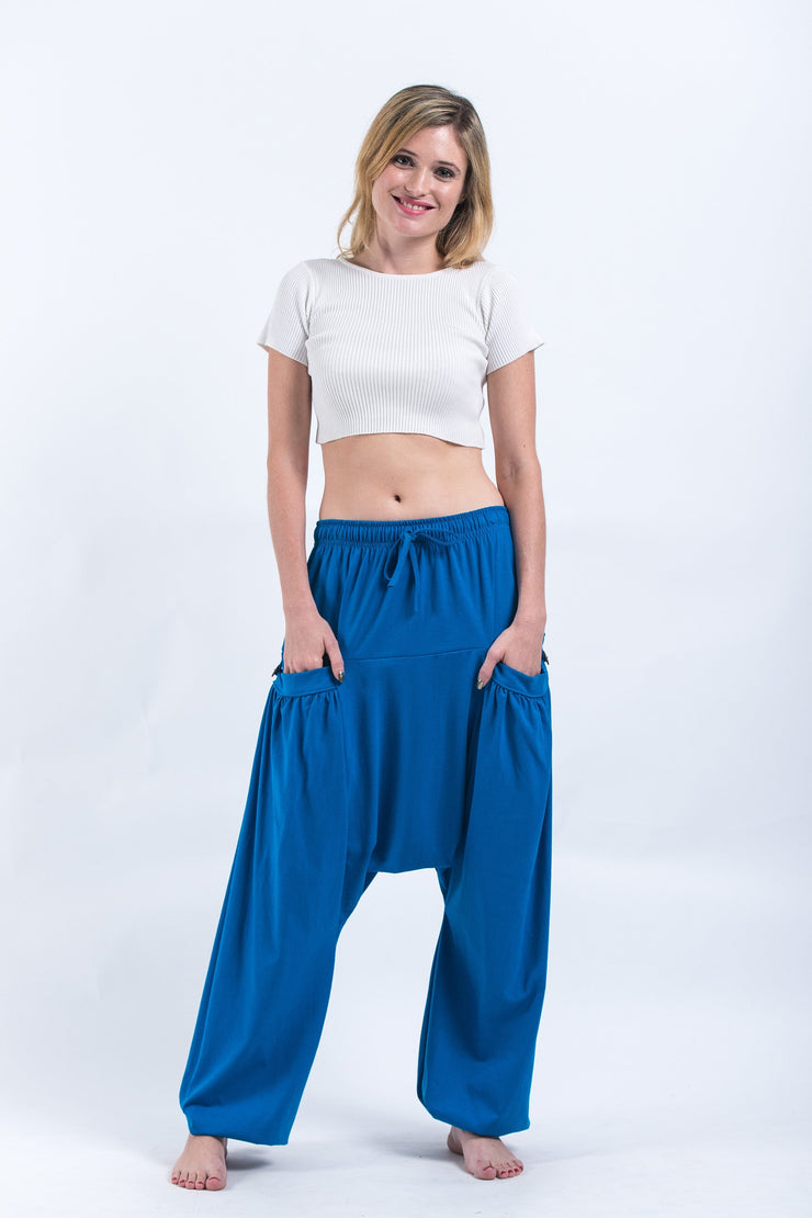 Cotton Women Harem Pants in Solid Blue