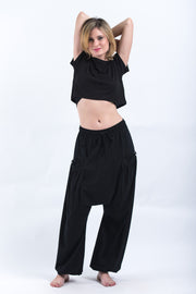 Cotton Women Harem Pants in Solid Black