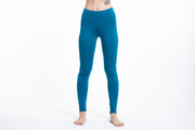 Solid Color Cotton Leggings in Blue