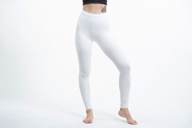 Solid Color Cotton Leggings in White