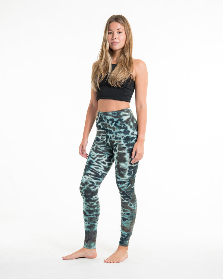 Marble Tie Dye Cotton Leggings in Malachite Green