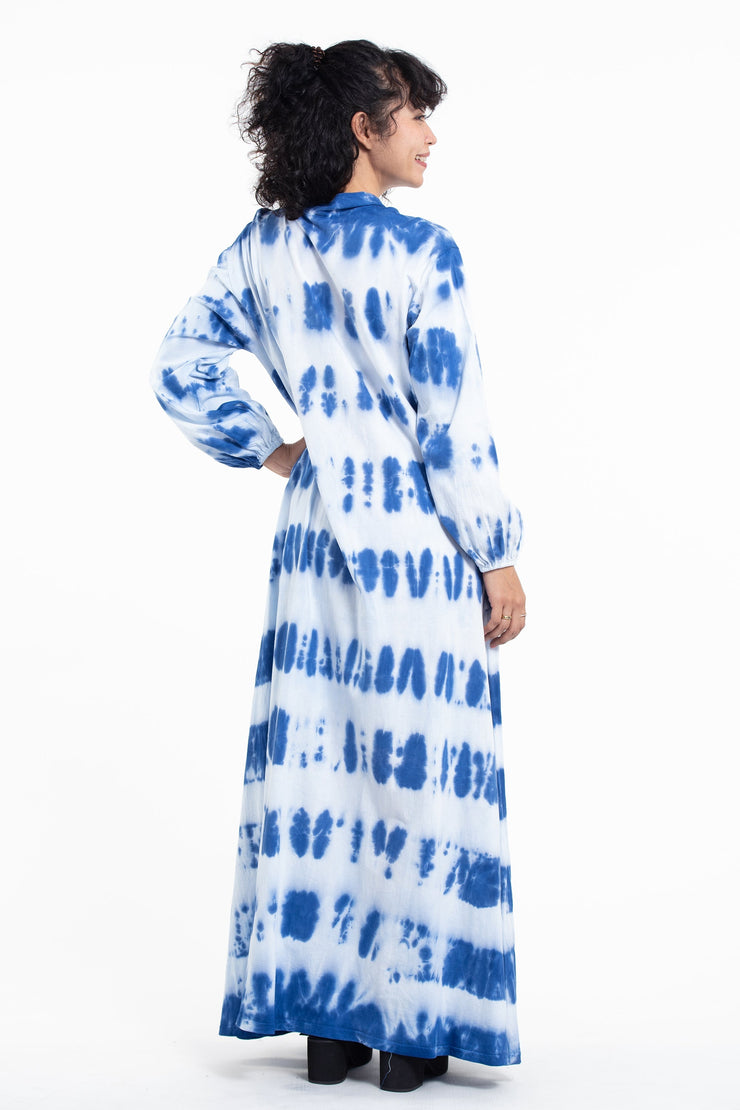 Tie Dye Long Sleeve Maxi Dress in Blue