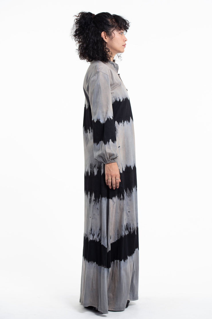 Tie Dye Long Sleeve Maxi Dress in Gray