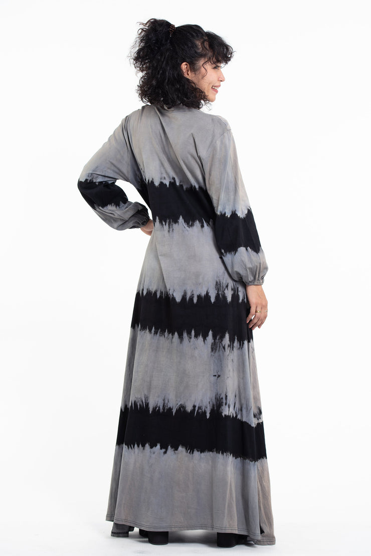 Tie Dye Long Sleeve Maxi Dress in Gray