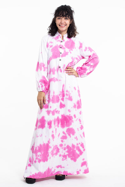 Tie Dye Long Sleeve Maxi Dress in Pink