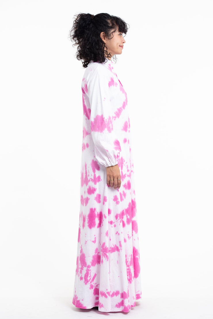 Tie Dye Long Sleeve Maxi Dress in Pink