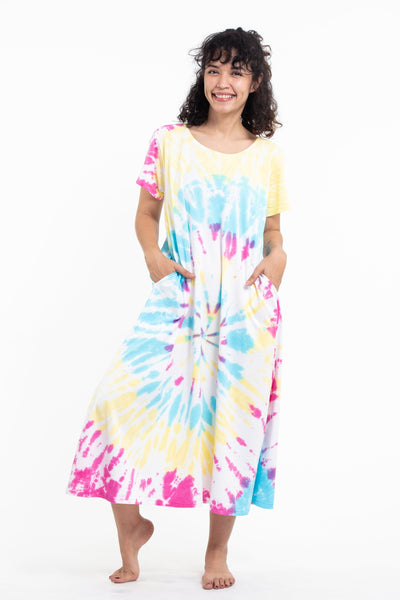 Tie Dye Loose Midi Dress in Lollipop