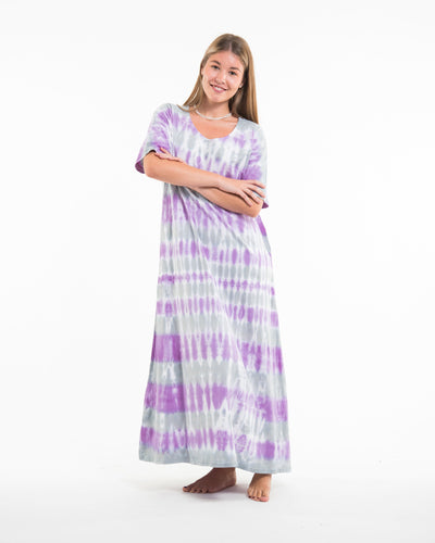 Tie Dye Loose Midi Dress in Purple