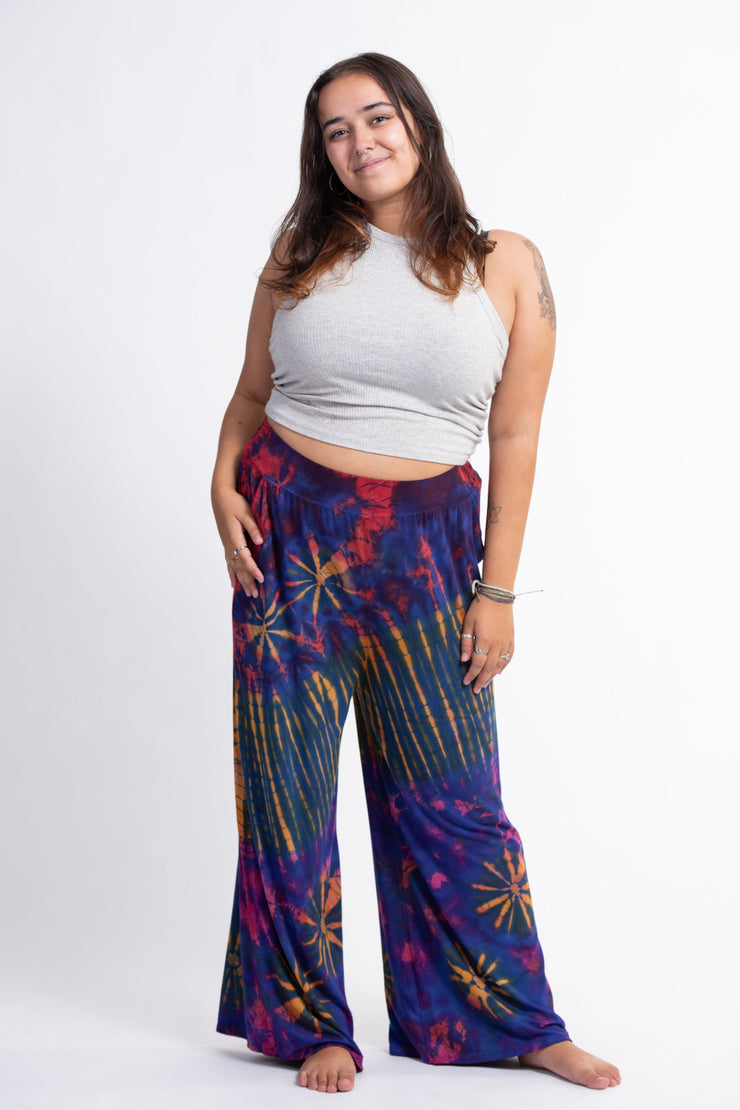 Tie Dye Wide Leg Palazzo Harem Pants Cotton in Royal Blue