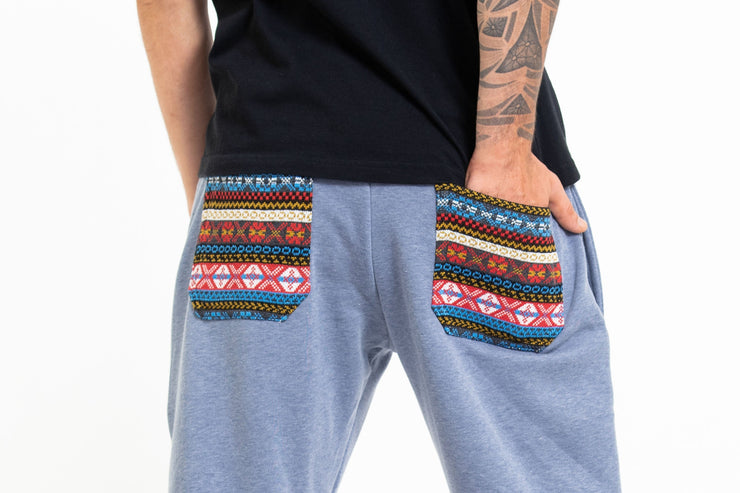 Men's Terry Shorts with Aztec Pockets in Light Blue