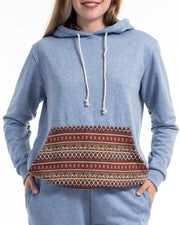 Unisex Terry Pullover Hoodie with Tribal Pockets in Light Blue (Size M - XL)