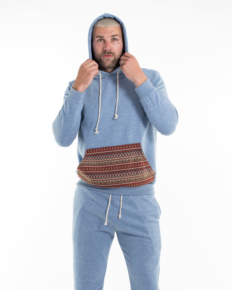 Unisex Terry Pullover Hoodie with Tribal Pockets in Light Blue (Size M - XL)