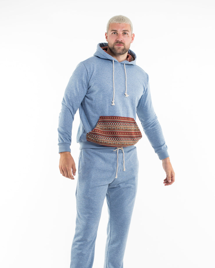 Unisex Terry Pullover Hoodie with Tribal Pockets in Light Blue (Size M - XL)