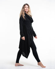 Ultra Long Hooded Sweater in Black