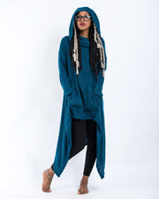 Ultra Long Hooded Sweater in Blue