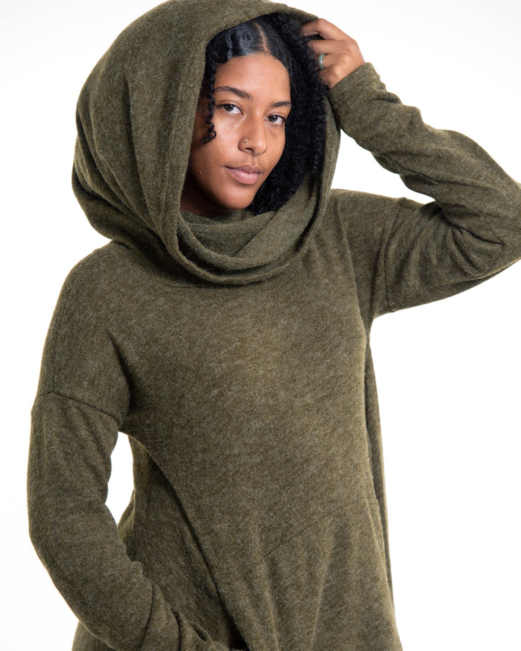 Ultra Long Hooded Sweater in Green