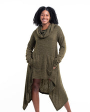 Ultra Long Hooded Sweater in Green