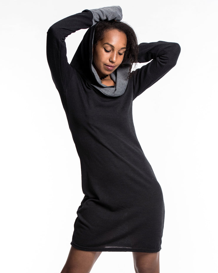 Pullover Hoodie Dress in Black Gray