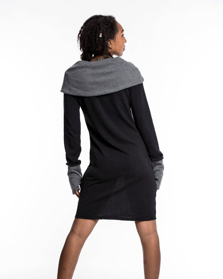 Pullover Hoodie Dress in Black Gray