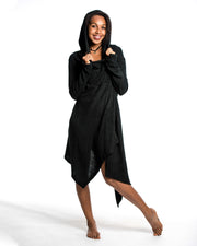 Hooded Pixie Sweater Dress in Black