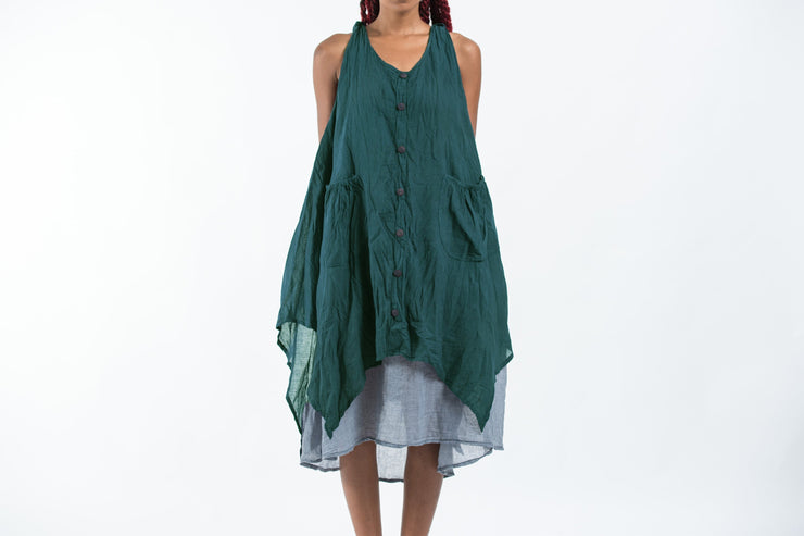 Crinkled Hill Tribe Cotton Tank Dress in Teal