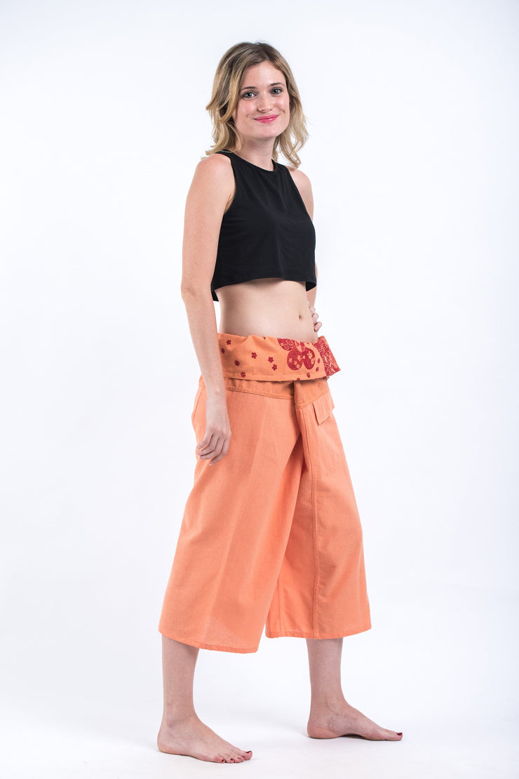 Women's Cropped Fisherman Pants with Pattern Waist Band in Light Orange