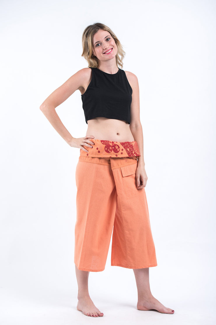 Women's Cropped Fisherman Pants with Pattern Waist Band in Light Orange