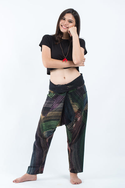 Rainbow Prints Woman's Slim Cut Fisherman Pants in Black