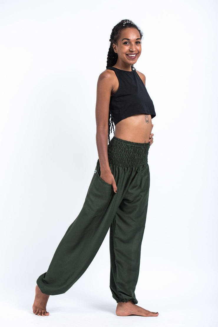 Solid Color Women's Harem Pants in Dark Green