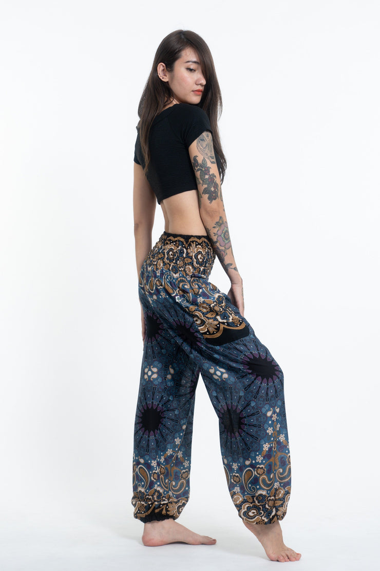 Paisley Mandalas Women's Harem Pants in Blue Gray