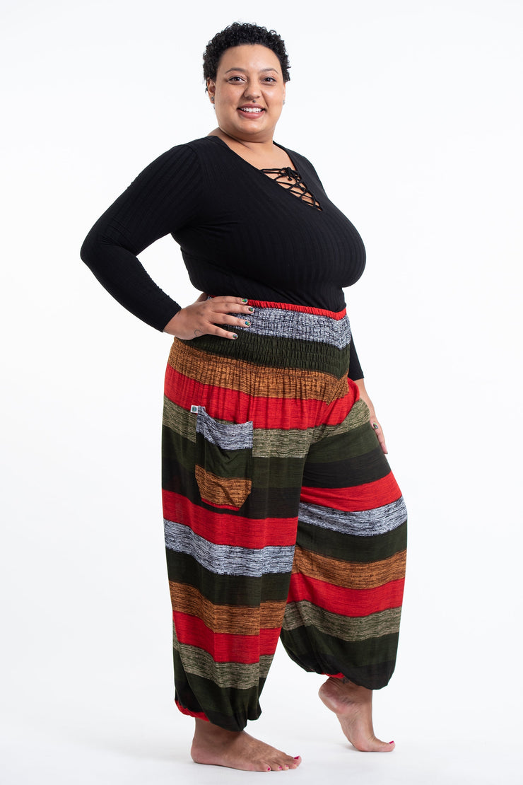 Plus Size Boho Striped Women's Harem Pants in Green