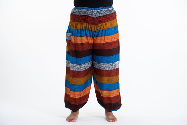 Plus Size Boho Striped Women's Harem Pants in Rust