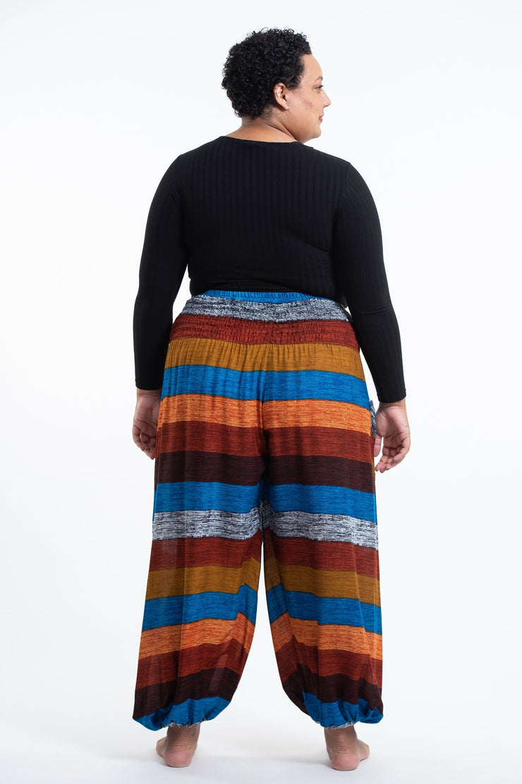 Plus Size Boho Striped Women's Harem Pants in Rust