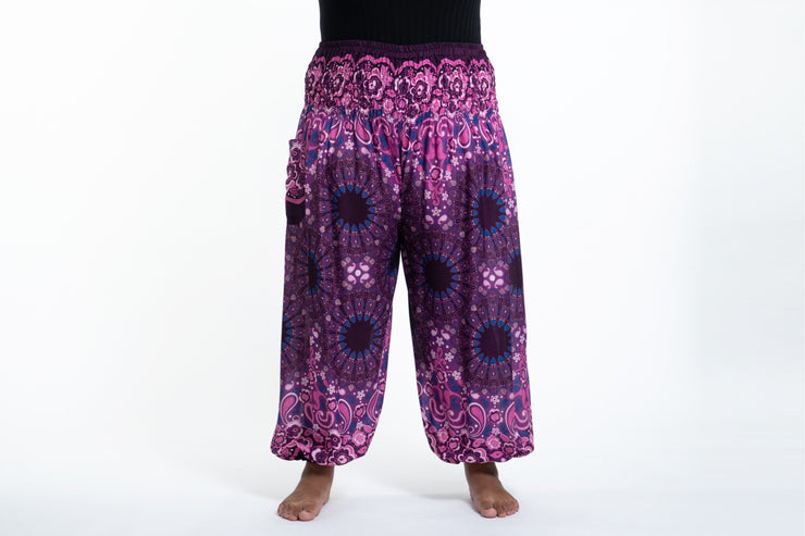 Plus Size Paisley Mandalas Women's Harem Pants in Purple