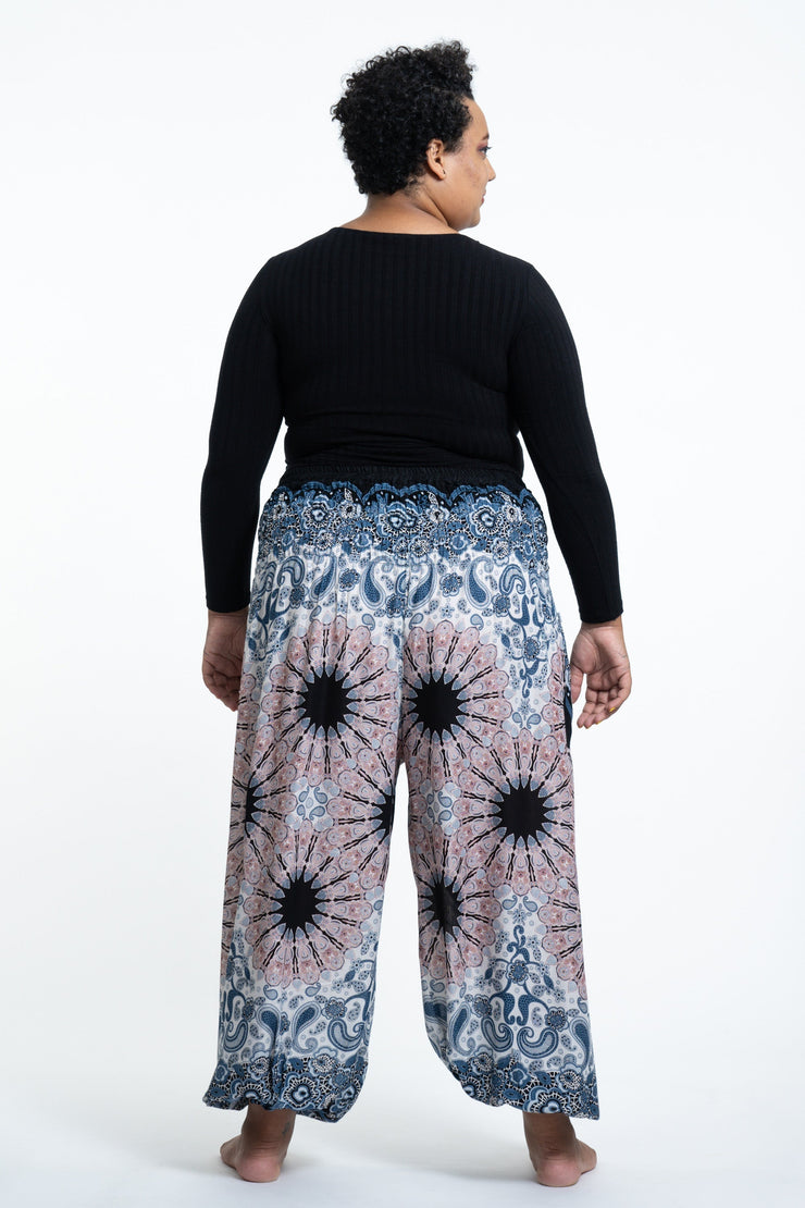 Plus Size Paisley Mandalas Women's Harem Pants in Silver Gray