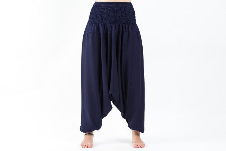 Solid Color 2-in-1 Jumpsuit Harem Pants in Blue