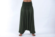 Solid Color 2-in-1 Jumpsuit Harem Pants in Dark Green