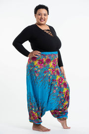 Plus Size Floral 2-in-1 Jumpsuit Harem Pants in Ocean Blue