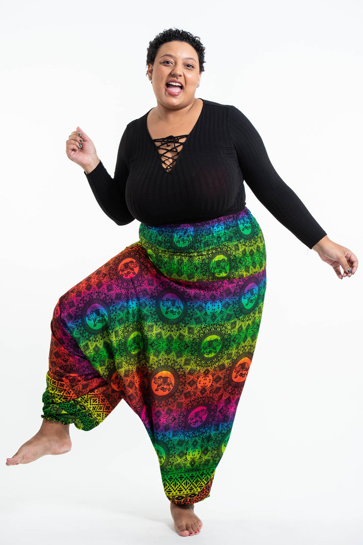 Plus Size Rainbow Elephant 2-in-1 Jumpsuit Elephant Pants in Green