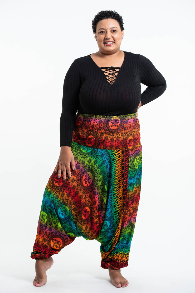 Plus Size Rainbow Elephant 2-in-1 Jumpsuit Elephant Pants in Orange