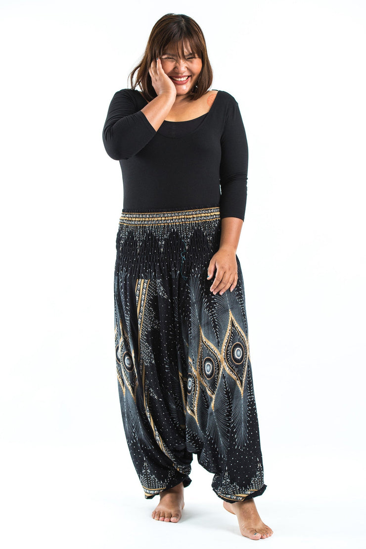 Plus Size Diamond Peacock 2-in-1 Jumpsuit Harem Pants in Black