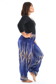 Plus Size Diamond Peacock 2-in-1 Jumpsuit Harem Pants in Blue