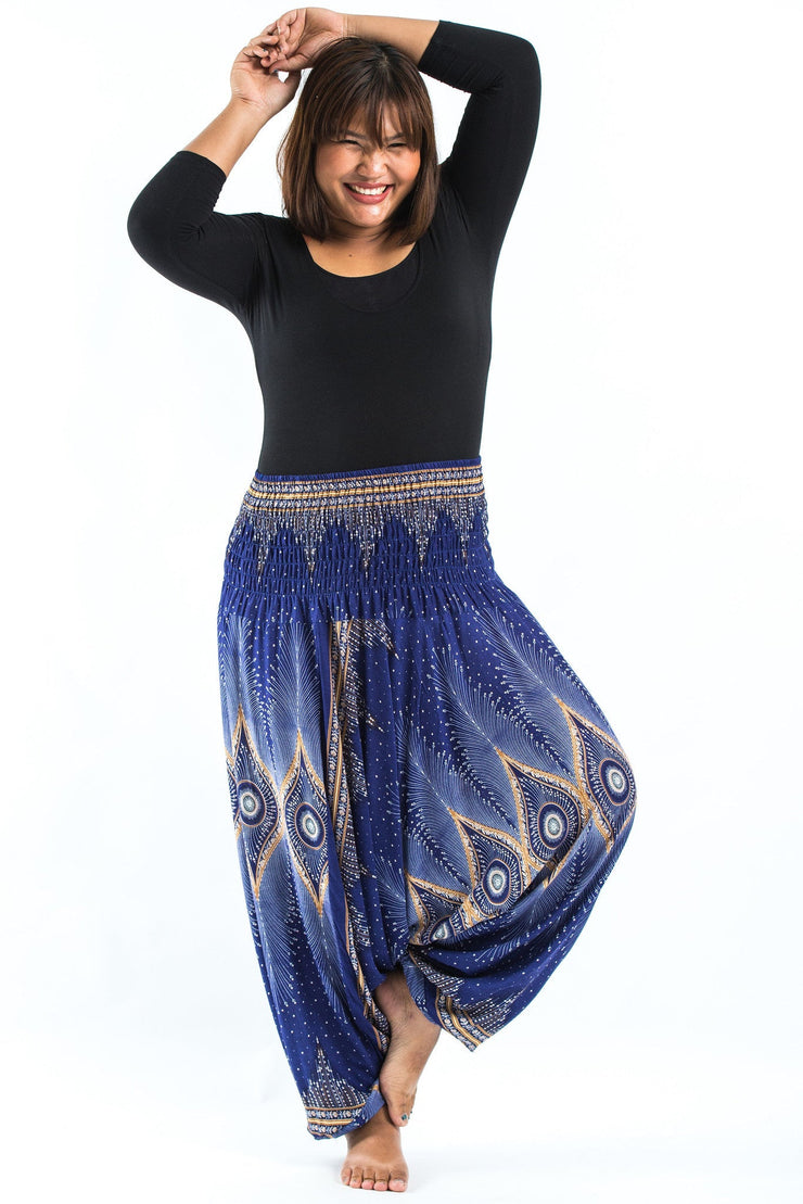 Plus Size Diamond Peacock 2-in-1 Jumpsuit Harem Pants in Blue