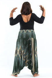 Plus Size Diamond Peacock 2-in-1 Jumpsuit Harem Pants in Green